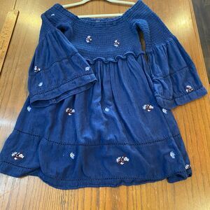 Boho Fairy Free People Embroidered Daisy Mini Dress Feminine Babydoll Pockets S